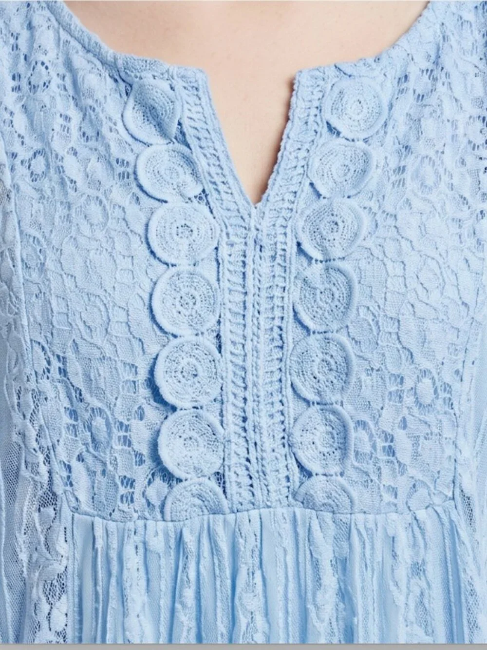 Romantic Lace Tunic Top Flutter Sleeve Ruffle Hem Boho Smock Baby Blue - Picture 2 of 8